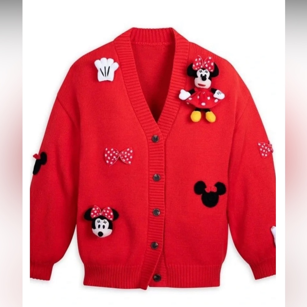 Disney Red Minnie Mouse Embroidered Cardigan Sweater